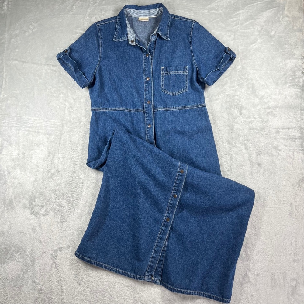Vintage Bobbie Brooks Womens Denim Maxi Dress Medium Wash Snap Front